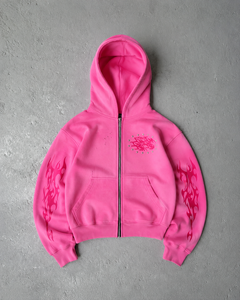 <b>Pink</b> Zip <b>Hoodie</b> Stud Chest Detail Heavyweight Oversized Streetwear Casual Fleece Eco-Friendly Quick Dry Breathable - Product Image 1