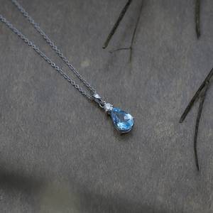 Collier en aquamarine, pendentif en forme de poire, pierre de naissance de mars, argent sterling 925, bijou en pierre précieuse bleue, cadeau pour femme - Product Image 2