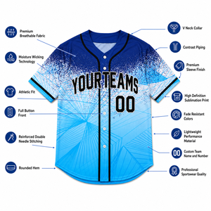 Camiseta de Béisbol Unisex con Estampado Sublimado de tu Equipo 00, Patrón Geométrico Azul, Secado Rápido, Manga Corta, Cuello en V, Talla Grande, Corte Regular - Product Image 6