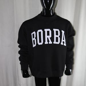 Sudadera con capucha y media cremallera BORBA BLACK, 100% algodón, con bloques de color, apliques bordados, cuello ancho, estilo oversize, de terciopelo para invierno - Product Image 2