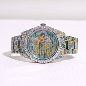 Montre de luxe unisexe à quartz avec diamants, boîtier carré en acier inoxydable 41 mm, affichage de la date automatique, résistante à l'eau, fermoir pliant, saphir - Product Image 1
