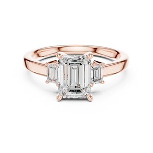 Bague de fiançailles en or rose avec diamant taille émeraude et pierres latérales baguette, bague de mariage solitaire pour femme - Product Image 2