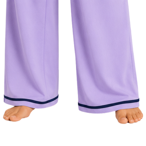 Conjunto de Pijama Personalizado para Mujer, Color Lavanda y Azul Marino, Manga Larga, Estilo Crop, Bordado Floral, Tejido de Algodón Suave, Pantalones Anchos, OEM - Product Image 3