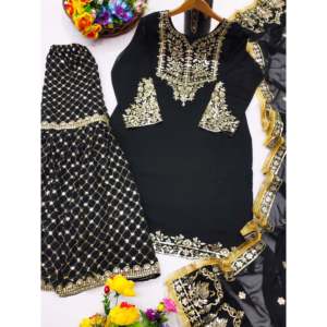 Conjuntos de traje de diseñador para mujer con parte inferior bordada en secuencia y Dupatta - Product Image 1