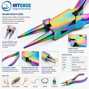Pince à bijoux à bout rond en titane arc-en-ciel, outil de perlage en acier inoxydable pour boucles de fil, logo personnalisé OEM - Product Image 2