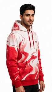 Sudadera con Capucha para Hombre, Diseño de Llamas Rojas y Blancas, Sublimación, Estilo Pullover - Product Image 2