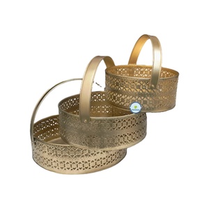 Round <b>Metal</b> Gift <b>Basket</b> Set with Handle Decorative Hamper <b>Baskets</b> for Wedding, Festive Gifting, Custom & Wholesale - Product Image 1