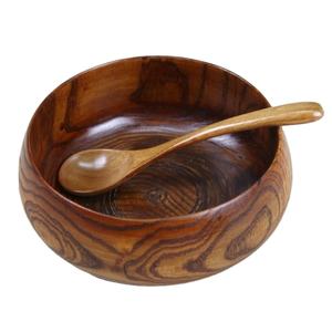 Bol à salade en bois artisanal avec cuillère et fourchette assorties, ensemble de vaisselle en bois naturel, articles de cuisine - Product Image 1