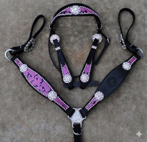 Ensemble de têtière et de bride en cuir noir style western avec franges, collier de poitrine et plaque, équipement durable pour l'équitation en montagne - Product Image 3