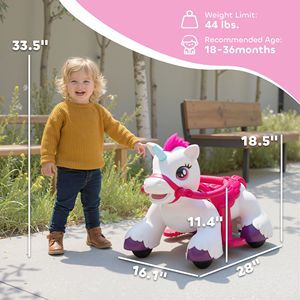 Auto Cavalcabile Unicorno per Bambini e Bambine da 1,5-3 Anni, 12V con Giocattolo a Forma di Carota, Pettine e Suoni di Animali - Product Image 3