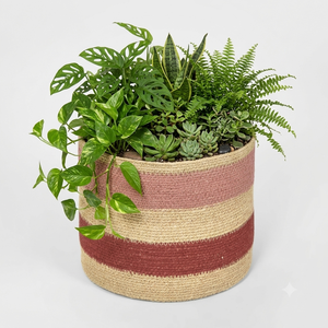 Maceta Portátil Tejida a Mano de Hierba Marina con Patrón a Rayas para Decoración de Jardín, Patio y Hogar - Product Image 1
