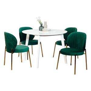 Set da Pranzo Contemporaneo Amoa 5 Pezzi, Tavolo Rotondo Bianco con 4 Sedie per Sala da Pranzo Moderna - Product Image 1