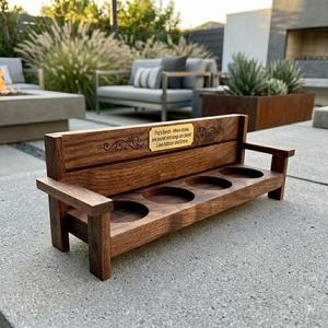 Tabla de madera de acacia con múltiples soportes para vasos de chupito, ideal para degustaciones y celebraciones. El mejor trabajo artesanal para servir. - Product Image 4