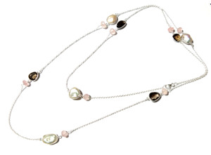 Natural Freshwater Pearl Rose & Smoky Quartz Snake <b>Chain</b> 925 Sterling <b>Silver</b> Handmade Certified Beaded Wedding Gift Necklace - Product Image 6