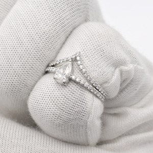Ready To Stock Diamond <b>Ring</b> 7x5mm Pear Cut White Diamond Stackable <b>Ring</b> with 14k Fine White Gold Promise <b>Ring</b> For <b>Couple</b> US-7 - Product Image 3