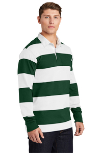 Polo de Rugby Personalizado con Logotipo, 100% Algodón, Rayas Verdes y Blancas, Clásico, Manga Larga para Hombre - Product Image 5