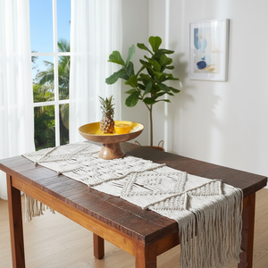 14 X 78 inches White Macrame Cotton Handmade <b>Table</b> <b>Runners</b> Boho Style Modern Knotted Design <b>Runner</b> for Home Decore - Product Image 6