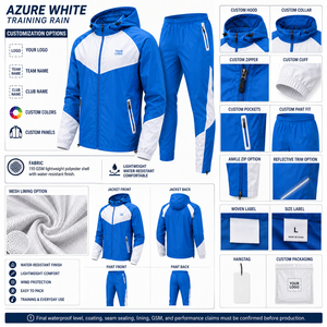 Waterproof Hooded Eco-Friendly Windbreaker Set Custom Color Combination Side <b>Zip</b> Pocket Pants Ripstop Polyester Fabric Wholesale - Product Image 4