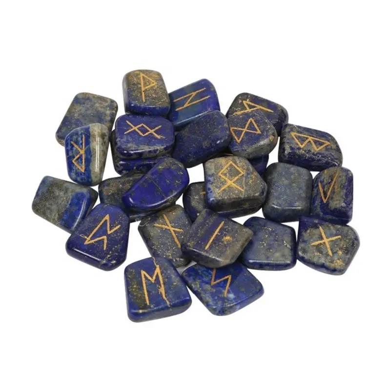 Ensemble de pierres naturelles Lapis Lazuli Runes en cristal, Rune, objet de grande taille, symboles de raie, Divination, vente en gros
