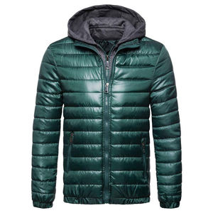 Blouson matelassé vert à capuche pour homme, coupe-vent, respirant, fermeture éclair, rembourrage en polyester, décontracté, hiver, coupe ample, manches régulières, 220g - Product Image 1