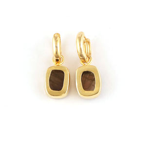 ต่างหูพลอยลาบราดอไรต์ทรงหนา หลายสีธรรมชาติ ทำด้วยมือ ชุบทอง 18k เครื่องประดับแฟชั่น ต่างหูห่วงมินิมอล - Product Image 5