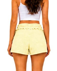 Light Yellow Women <b>Drawstring</b> Cotton Terry Shorts Elastic Waist Casual Summer Lounge Wear Soft Pocket Mini Shorts Custom Fashion - Product Image 2