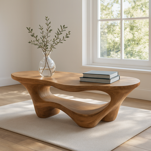 Mesa de Centro Moderna de Madera Sólida, Mesa Escultural de Madera con Borde Natural, Mesa Decorativa Hecha a Mano de Madera Natural - Product Image 3