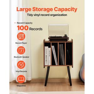 Support de platine tournante à 2 niveaux avec 4 armoires, rangement pour disques vinyles en bois, supports pour CD, capacité de 100 albums - Product Image 2