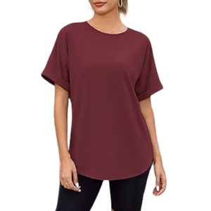 <b>Women's</b> Dark <b>Red</b> Short Sleeve Loose Fit Crew Neck Canvas <b>T</b>-<b>Shirts</b> Custom Printed Logo Breathable Quick Dry Hot Summer Fashion - Product Image 5