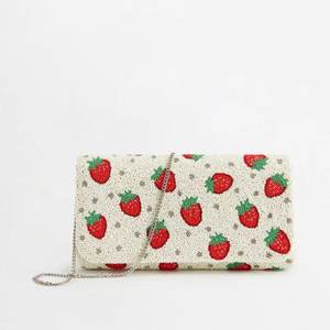 Sac à main ALI FASHION ART fait main en perles de verre rectangulaires, motif rose, vert et lime, broderie polyester, fond textile lavable - Product Image 2