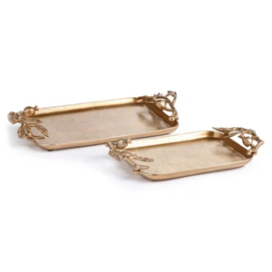 Elegant Design Decorative Tray Stainless Steel Oval Shape Tray With Butterfly Ginkgo Gold Handle Food Snacks Sweet Serving Tray - Product Image 2