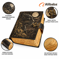 En gros New Era Grimoire en cuir Panthère Noire, motif Lune Céleste et Montagne, à bords festonnés, fait main, Thème Ombres, 100 feuilles UV