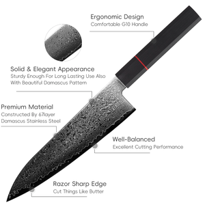 มีดเชฟเหล็กดามัสกัสแบบดั้งเดิม LEGACY BLADES พรีเมียม ทำมือ เป็นมิตรกับสิ่งแวดล้อม ใช้งานได้ทั้งมือซ้ายและขวา ด้ามไม้ 67 ชั้น - Product Image 2