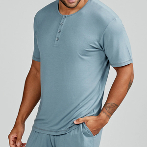 Ensemble de pyjama pour homme, short et t-shirt Henley à manches courtes, vêtements de nuit d'été, vêtements de maison bio - Product Image 6