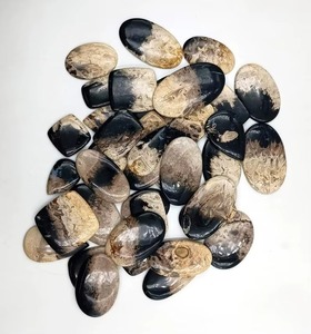 Cabochon d'agate naturelle en racine de palmier, coupe ovale unique, noire, de haute qualité, cirée/huileée, pierre précieuse en vrac pour la fabrication de bijoux et de colliers - Product Image 1