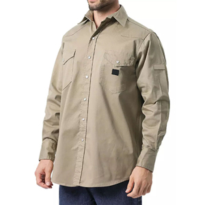 Camisa de Trabajo Ignífuga OEM Color Caqui para Hombre, Manga Larga, NFPA 2112, Antiestática, FRC, Cierre de Broches, Ropa de Trabajo para Soldadura, 100% Algodón Twill - Product Image 5