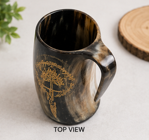 Chope en corne viking faite à la main avec incrustation dorée, style américain, forme ronde, en bois jetable pour les fêtes - Product Image 3