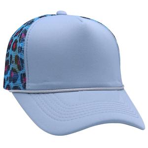 Gorra Trucker Azul Claro con Paneles Laterales con Estampado de Leopardo, Gorra de Malla de 6 Paneles Ajustable para Adultos, Uso Casual de Primavera/Verano - Product Image 1