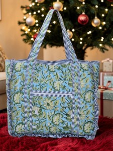 Customized Quilted Cotton Vintage Floral Quilted Large Ruffle Tote <b>Bag</b> Handprinted <b>Boho</b> Shopping <b>Bag</b> for Women - Product Image 2