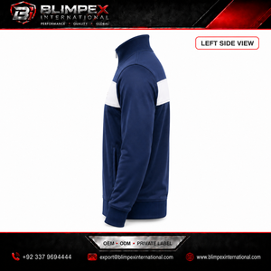 เสื้อแจ็คเก็ตบอมเบอร์ผู้ชาย BLIMPEX สีกรมท่า-ขาว ระบายอากาศได้ดี ผ้าวอร์สเตด ซิปด้านหน้า คอตั้ง สไตล์สปอร์ต เหมาะสำหรับใส่ในฤดูใบไม้ร่วง - Product Image 2