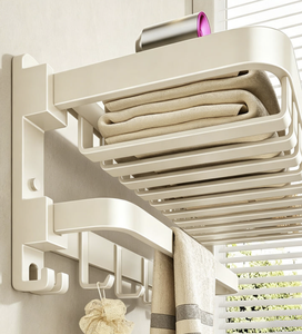 Porte-serviettes pliable blanc crème du Vietnam, sans perçage, à fixer au mur, étagère de rangement pour salle de bain - Product Image 3