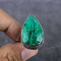 Bague Statement Faite à la Main en Alliage 925 avec Pierre Précieuse en Forme de Poire Émeraude Créée en Laboratoire, Sertie en Filigrane Vintage, Idéale pour Rendez-vous, Mariage, Fête, Cadeau