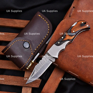 Couteaux pliants à lame droite en acier Damas à pointe clip, manche en bois, personnalisables OEM/ODM, vente chaude, directement de l'usine, EDC - Product Image 4