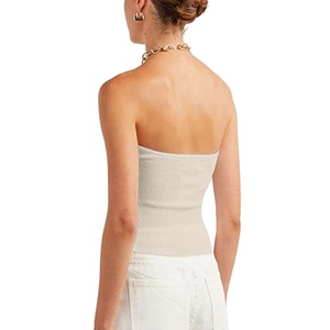 Women's <b>Strapless</b> Knitted Tank <b>Top</b> Solid Color Ruched Minimalist Style <b>White</b> - Product Image 2