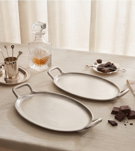 Plateau ovale en métal texturé au design moderne, idéal pour la cuisine et la salle à manger – Fournisseur pour commandes en gros - Product Image 3