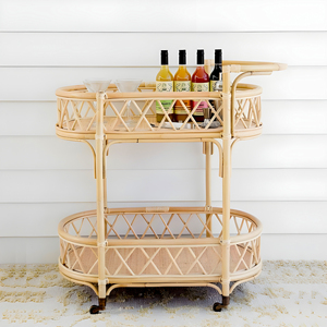 Rattan barcart portable snack bar carts cheap price natural cane utility cart beverage trolley - Product Image 3