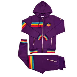 Survêtement de sport imprimé en polyester de bonne qualité, confortable, à séchage rapide, à manches longues, avec fermeture éclair, design moderne violet - Product Image 1