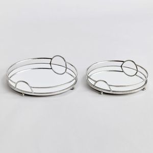 Round Metal And <b>Mirror</b> Tray With Decorative Edges For Serving And Display Perfect For Modern Home Interior Styling - Product Image 2