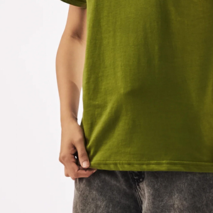 Camiseta de Cuello Redondo Verde Oliva para Mujer, Corte Regular, Manga Corta, 100% Algodón Jersey, Informal, Transpirable, Color Sólido, para Todas las Temporadas - Product Image 5