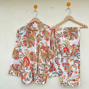 Indian Handmade Cotton Pj Set Soft Comfortable Cotton Set Beautiful Party Wear Resort Wear Beach Wear Pajama Cotton <b>Night</b> suit - Product Image 1